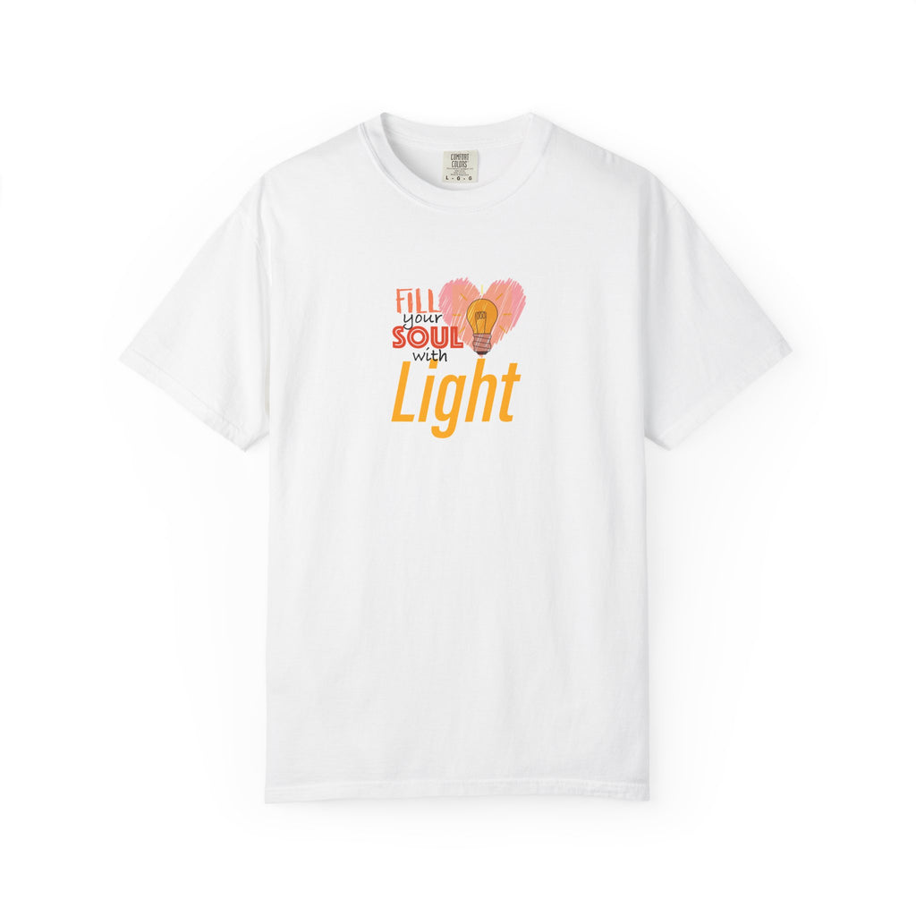 T-Shirt — "Fill Your Soul with Light" Heart & Lightbulb Inspirational Tee