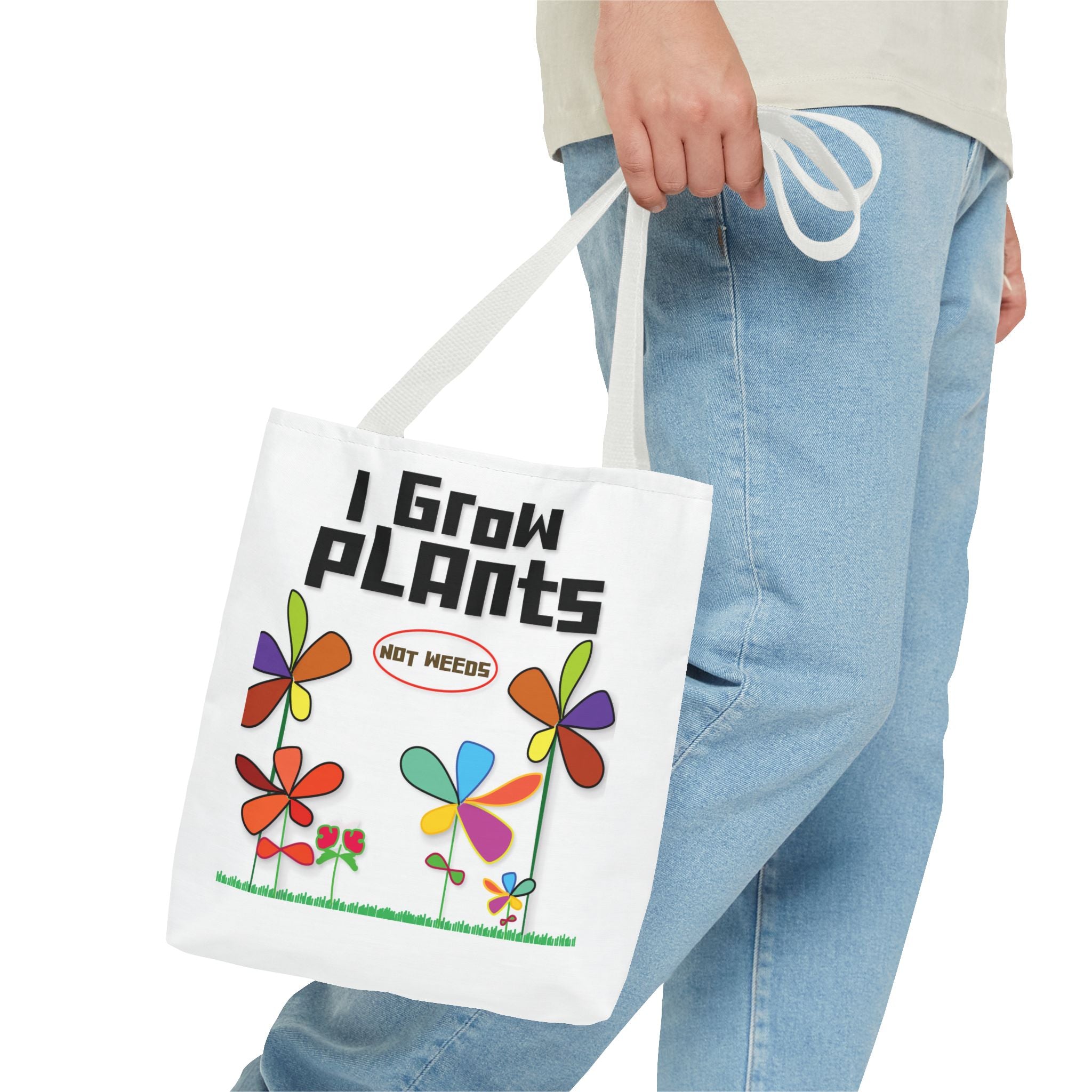 I Grow Plants Not Weeds Tote Bag – Colorful Floral Gardening Tote