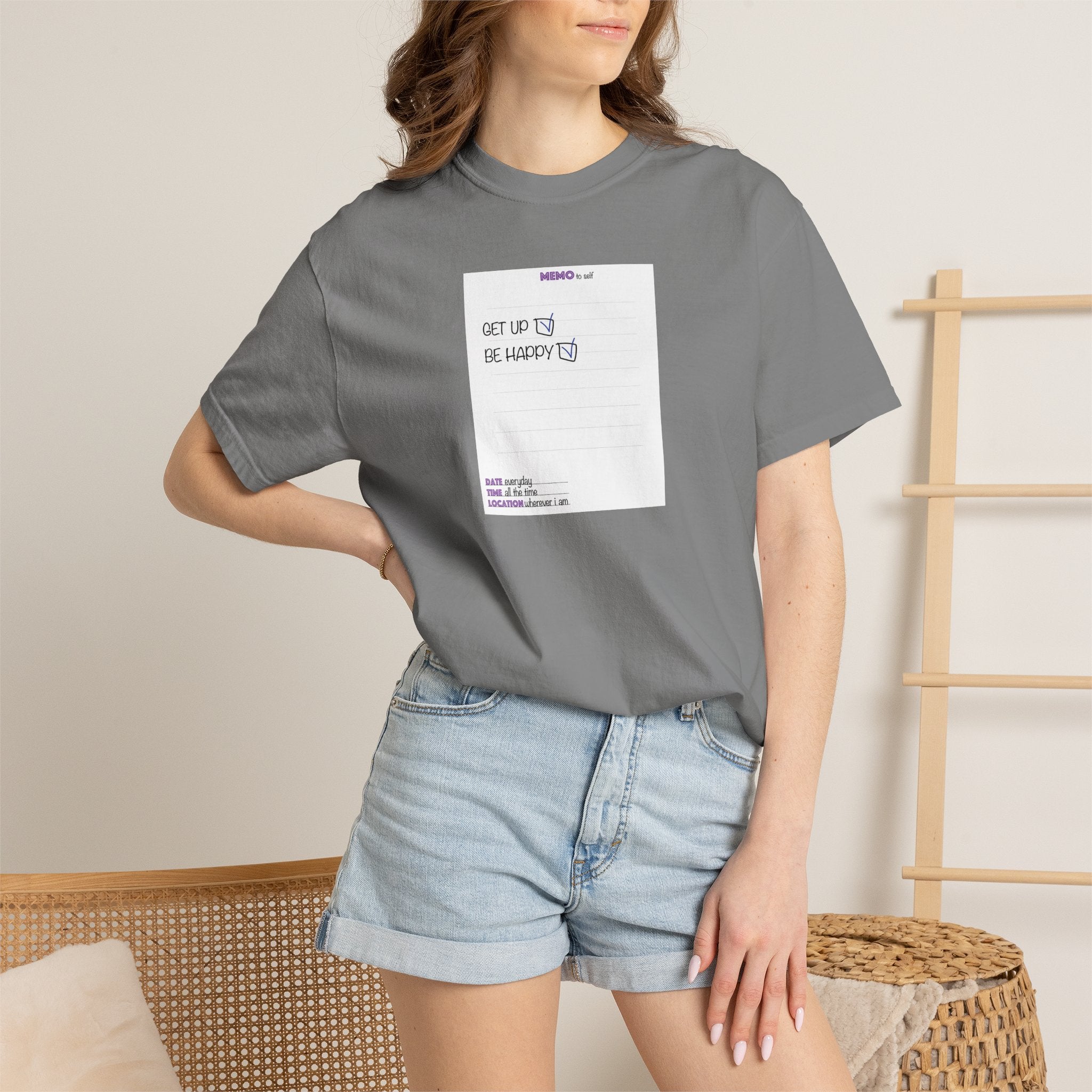 Get Up & Be Happy T-Shirt — Minimal Positive Message Tee
